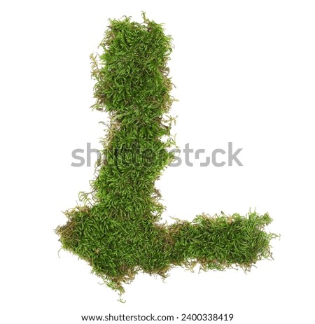 Green moss in shape alphabet letter L isolated on white, clipping path, top view Royalty-Free Stock Photo #2400338419