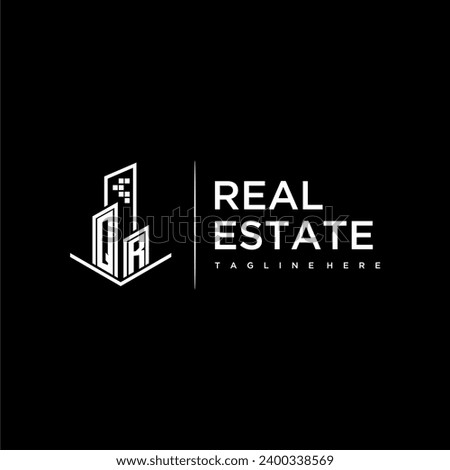 QR initial monogram logo for real estate with building style