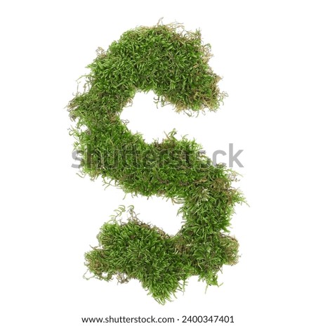 Green moss in shape alphabet letter S isolated on white, clipping path, top view