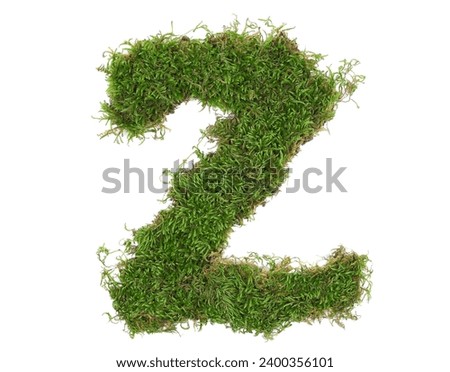 Green moss in shape alphabet letter Z isolated on white, clipping path, top view