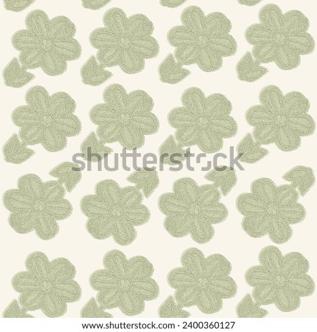 Flat Floral Background Seamless Pattern. summer light green flower pattern. flowers seamless pattern with branches on beige background used for textile embroidery design.