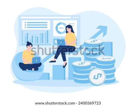 colleagues analyse growth data trending concept flat illustration