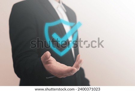 Hands accepting warranty icons The concept of quality assurance of business services. Approval of qualified guarantees or secure access system concepts Royalty-Free Stock Photo #2400371023