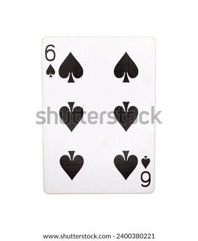Six of spades playing card on a white background 