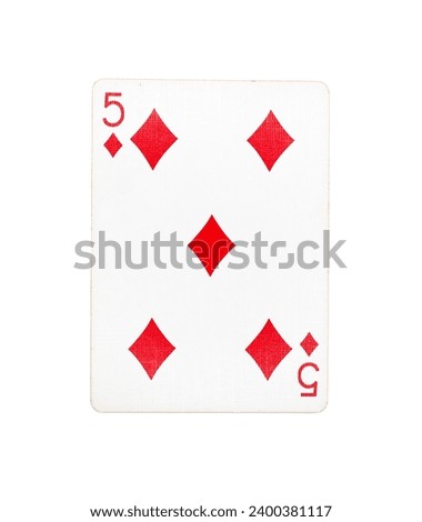 Five of Diamonds playing card on a white background 