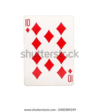 Ten of diamonds playing card on a white background 