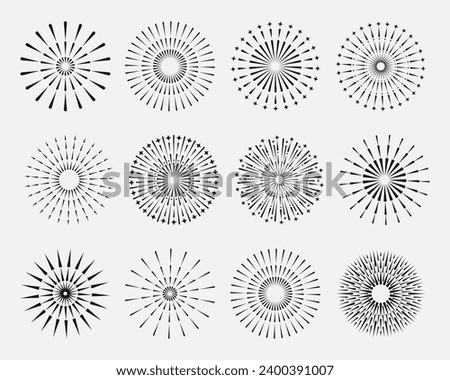 Set of Firework Vector Icons. Collection Of Firecracker Signs. Celebration Symbol.