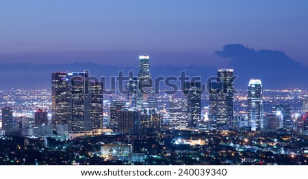 Los Angeles skyline at sunrise