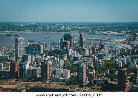 aerial view of the city of Montevideo and its emblematic buildings