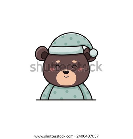 Cute sleepy black himalayan bear in pajama and night cap in cartoon style. Vector flat illustration