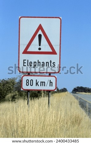 Sign, Elephants crossing the road, Caprivi, Namibia, Africa