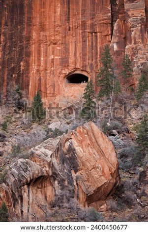 cave in the side of zion-mount carmel tunnel, zion national park Royalty-Free Stock Photo #2400450677