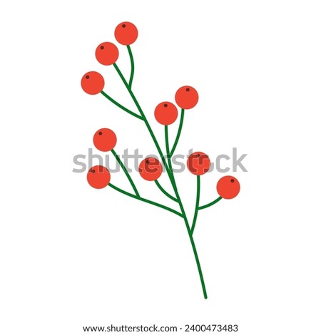 Vector flat botanical illustration of green branch with berries. Christmas
