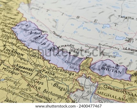 Map of Nepal and Bhutan, world tourism, travel destination
