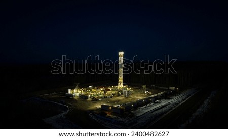 Aerial view of a drilling rig in Alberta CAN