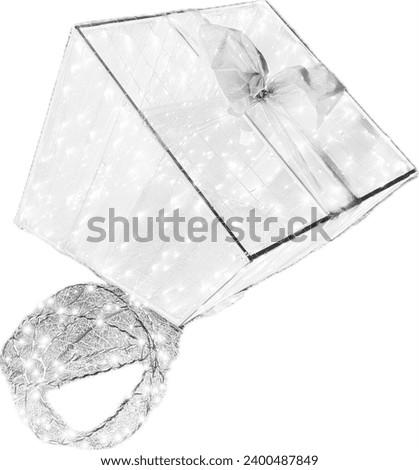 Gift box, black and white pattern, white background
