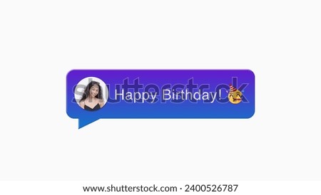 A friend greeting happy birthday on social media via dm direct message, chat, sms or messenger. With avatar or profile photo and chatbox. Royalty-Free Stock Photo #2400526787