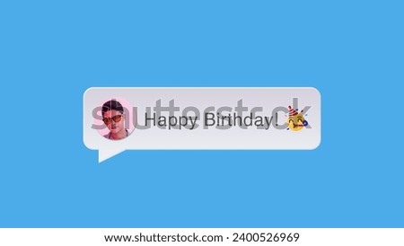 A friend greeting happy birthday on social media via dm direct message, chat, sms or messenger. With avatar or profile photo and chatbox. Royalty-Free Stock Photo #2400526969