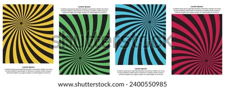 Set of abstract 4-color curve line patterns on dark background. Vector illustration.