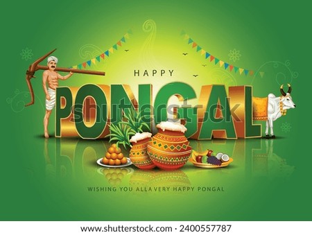 Tamil Nadu festival Happy Pongal with Pongal props, holiday Background, pongal celebration greeting card, vector illustration design.	 Royalty-Free Stock Photo #2400557787