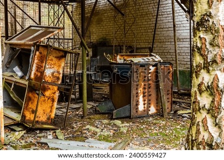 Abandoned building in Chornobyl exclusion zone, Ukraine Royalty-Free Stock Photo #2400559427