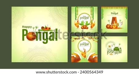Vector illustration of Happy Pongal social media feed template written hindi text means happy pongal Royalty-Free Stock Photo #2400564349