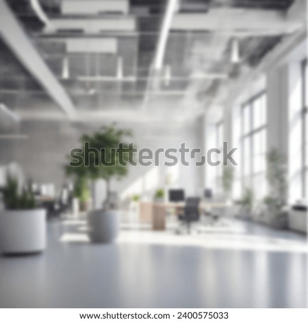 blurred interior modern office working space with green scenery