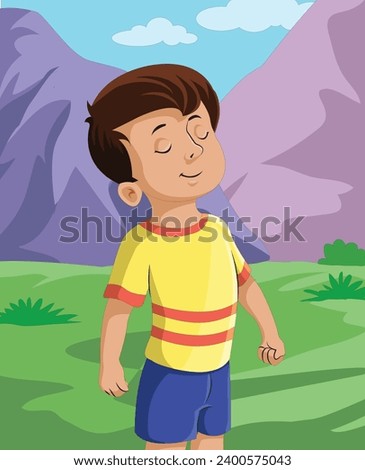 Cute boy breathing fresh air vector illustration Royalty-Free Stock Photo #2400575043