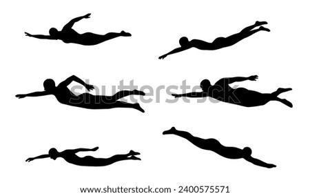 Swimming Silhouettes, Silhouette of Swimmer Swimming Royalty-Free Stock Photo #2400575571