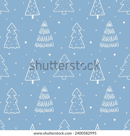 Seamless pattern with hand drawn Christmas trees. Vector illustration in simple flat doodle style.
