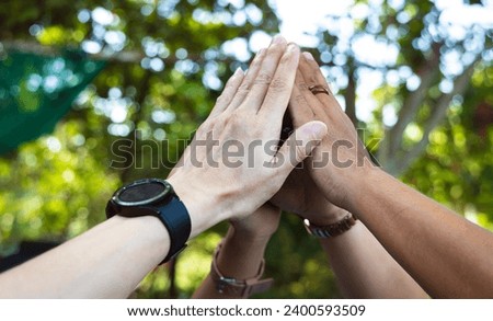The hands team together with a partnership team Joining trust and successful Concept