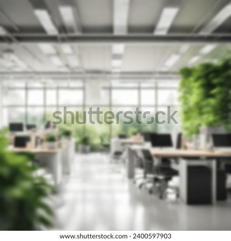 Blurred Interior Modern Office Working Space With Green Scenery