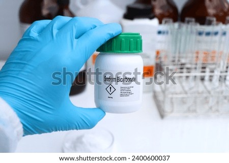 Sodium Bicarbonate in chemical container , chemical in the laboratory and industry, Raw materials used in production or analysis Royalty-Free Stock Photo #2400600037
