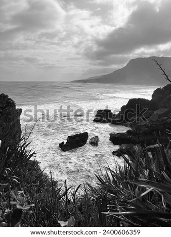 Coastline Black  and White picture on the West Coast of the South Island of New Zealand
