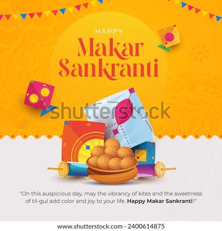 Happy Makar Sankranti Festival Greeting Background Template Design Royalty-Free Stock Photo #2400614875