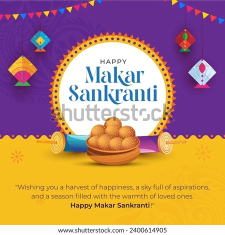 Happy Makar Sankranti Festival Greeting Background Template Design Royalty-Free Stock Photo #2400614905