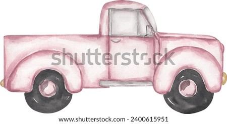 Watercolor pink truck clipart, transport Illustration, Cute car print clip art, hand drawn lorry clipart. transportation object