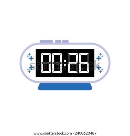 Digital modern alarm clock close up displaying 00:26 o'clock, simple flat black icon vector