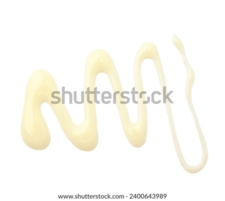 Spilled tasty condensed milk isolated on white, top view Royalty-Free Stock Photo #2400643989