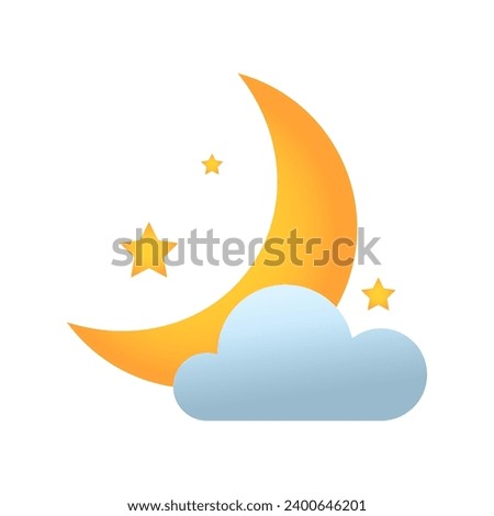 Icon of moon with cloud and stars for weather forecast app on wh