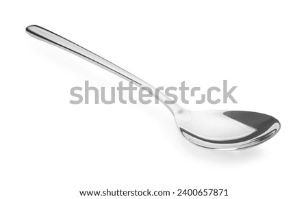 One shiny silver spoon isolated on white Royalty-Free Stock Photo #2400657871