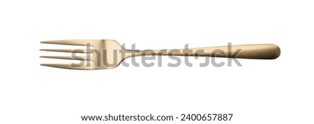 One shiny golden fork isolated on white, top view Royalty-Free Stock Photo #2400657887
