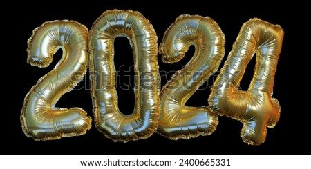 Gold foil numbers 2022 concept new year with balloons on black background stock photo. High quality 3d render