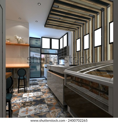 3d render bakery cafe interior