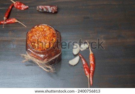 Dry red chili garlic chutney, Homegrown Chile-Garlic Sauce, Stock Photography, stock image