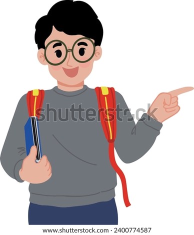 Cute boy with glasses go to school pointed that way illustration Royalty-Free Stock Photo #2400774587