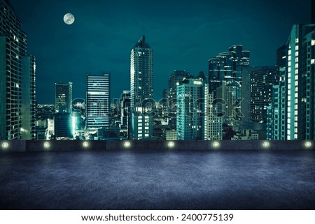 skyline city building night moon