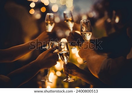 Christmas Party with String Lights and Champagne Silhouettes