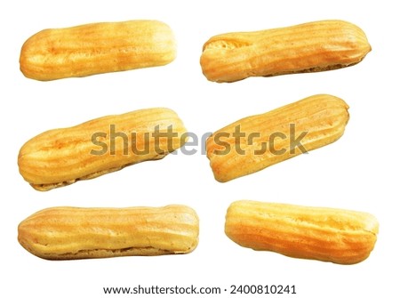 Eclairs isolated in white background, no shadow with clipping path, sweet food, bakery Royalty-Free Stock Photo #2400810241