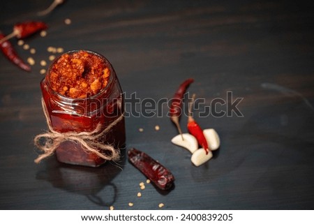 Dry red chili garlic chutney, Homegrown Chile Garlic Sauce, Stock Photography, stock image 27